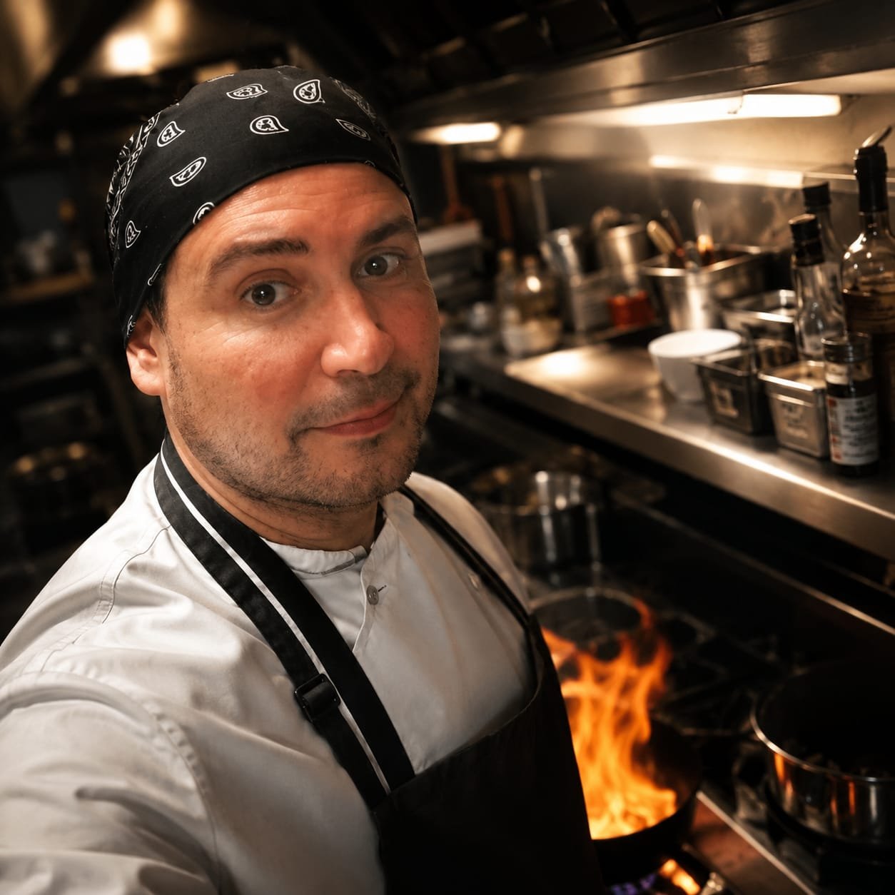Ramiro working the line over an open flame